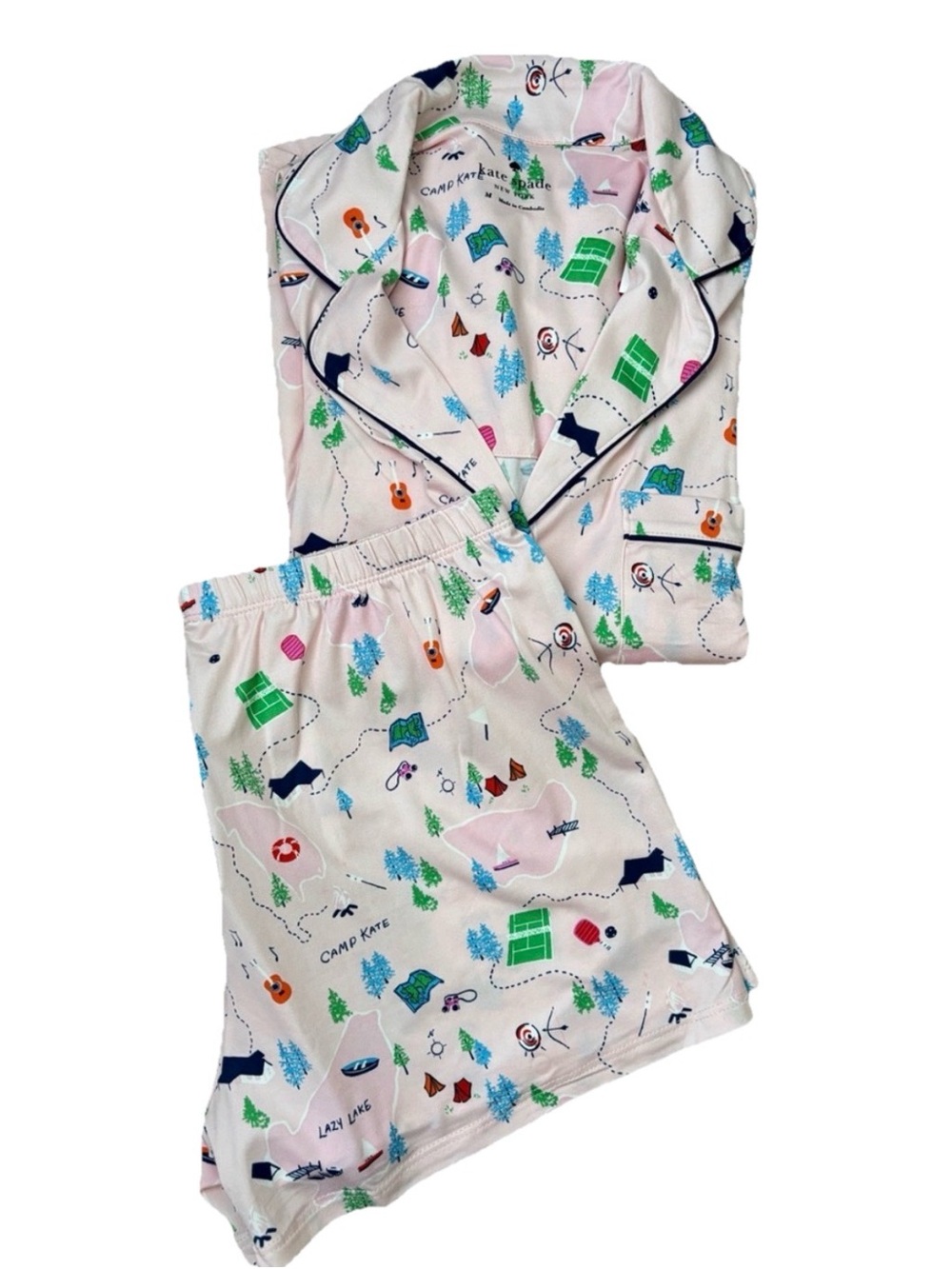 Kate Spade Camping Themed 2PC Pajama Set Short Sleeve Shorts Large